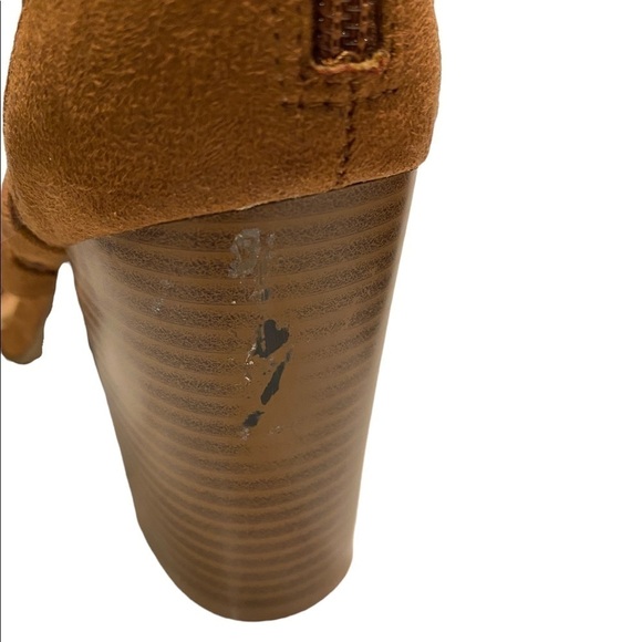 Brash Sexy Lace Up Cut Out Sandy Brown Suede Block Heel Sandal Back Zip Bootie 7 - Picture 8 of 13